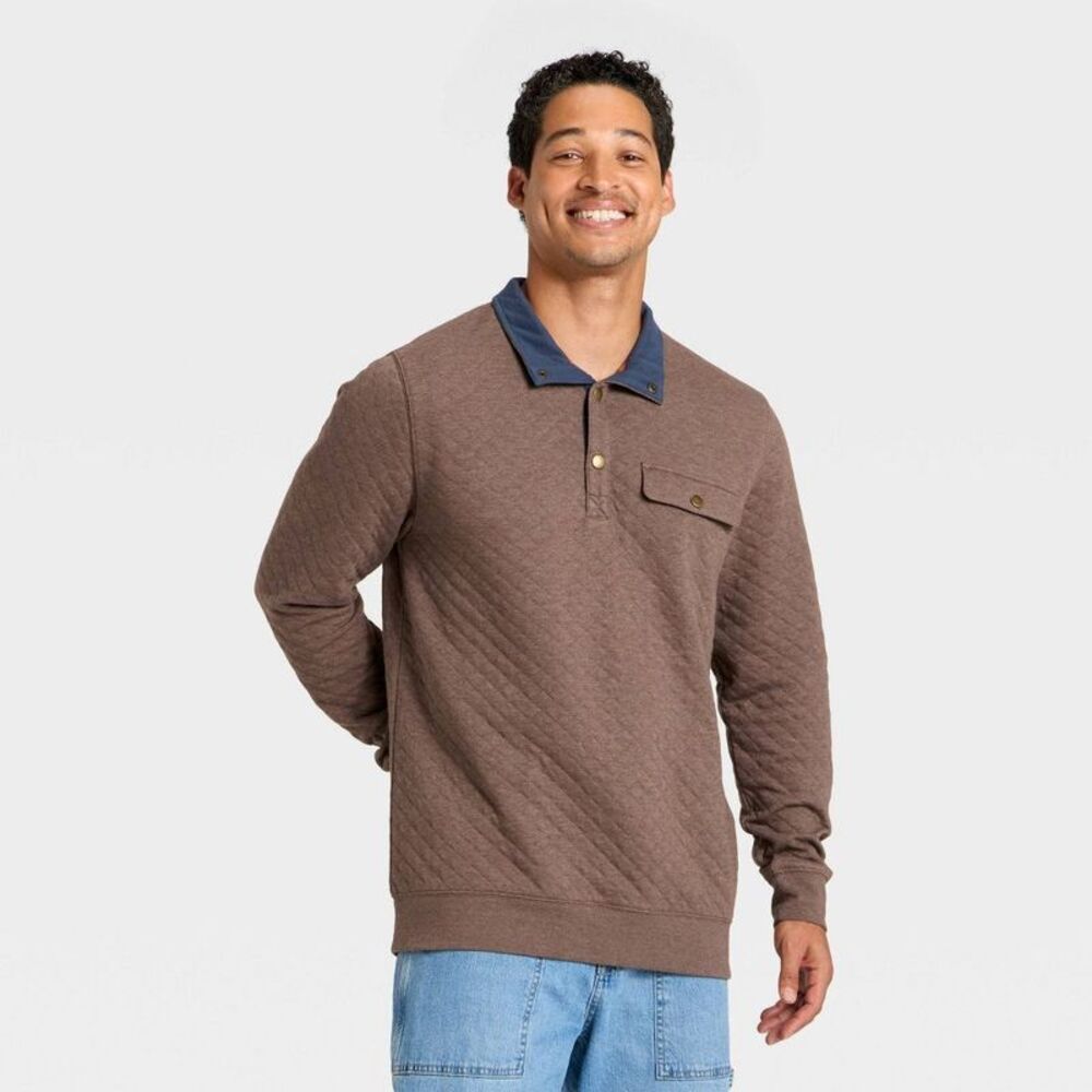 Men's Comfort Wear Quilted 1/4 Snap Pullover - Goodfellow & Co Brown L